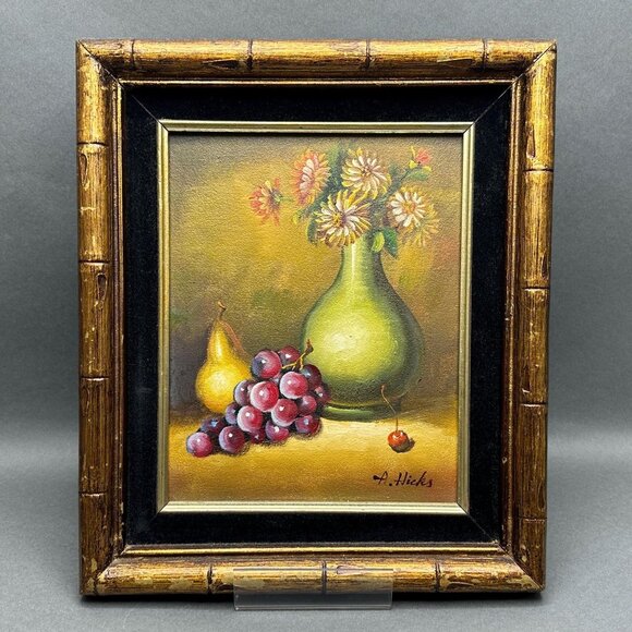 Other - Vintage A. Hicks Signed Original Still Life Oil Painting Featuring Pear, Grapes